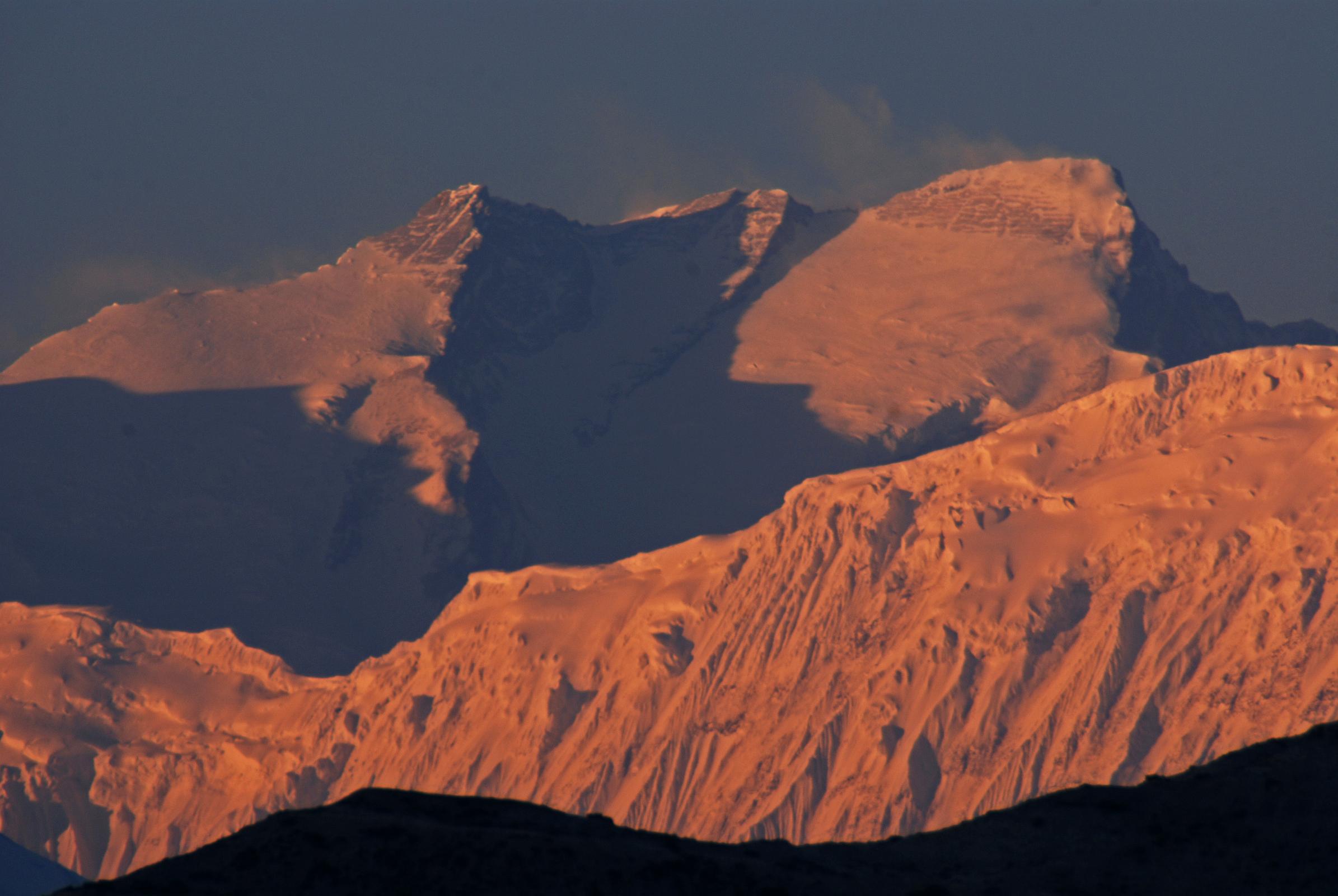 Mustang 02 11-3 Annapurna East, Annapurna Central, and Annapurna Main From Geiling At Sunset